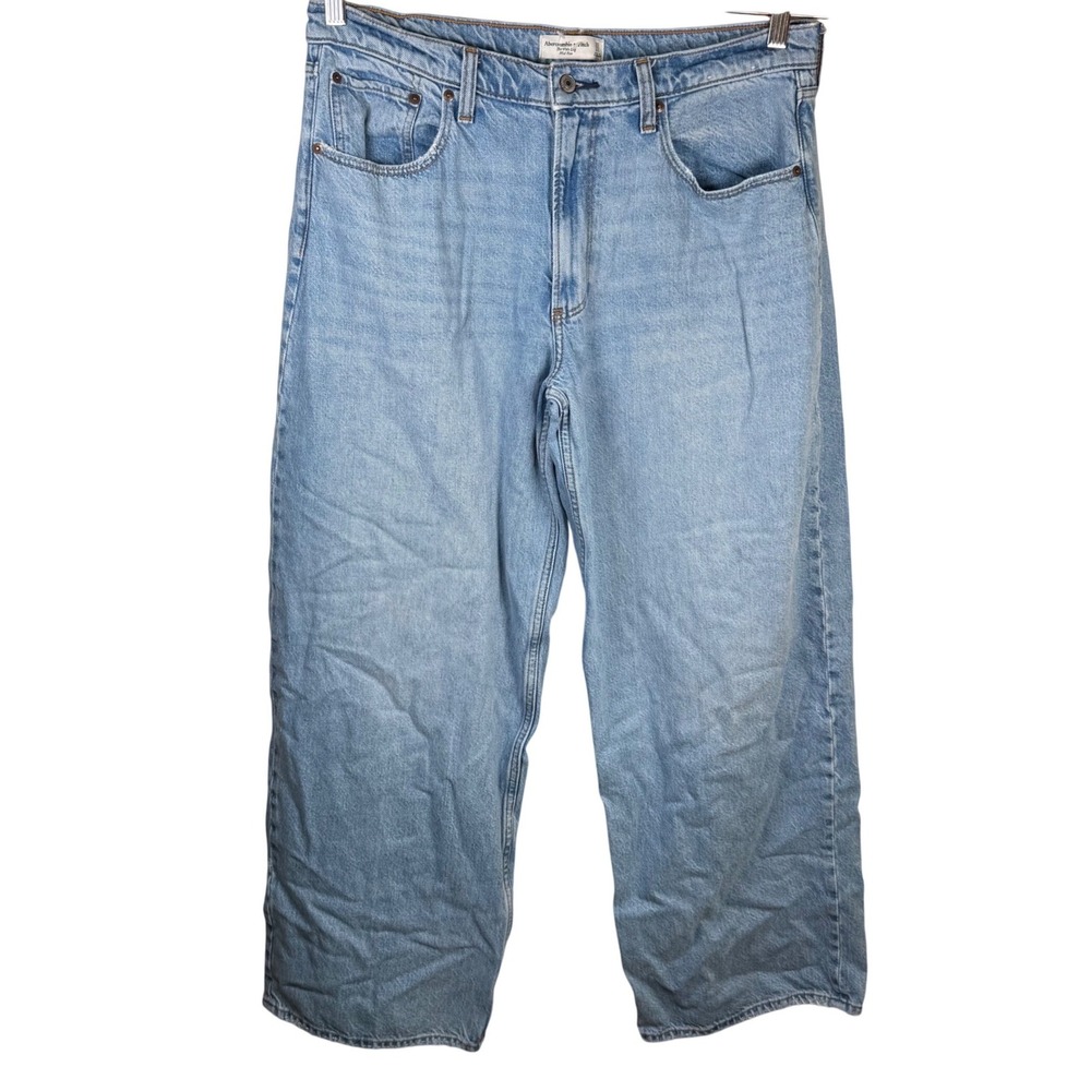 Abercrombie‎ & Fitch Wide Leg Jeans Womens 31/12 Light Wash Mid Rise Grunge 90s